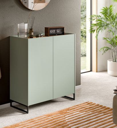 Schuhschrank Borga in Salbei und Artisan Eiche Flur Kommode 90 x 97 cm, Soft-Close