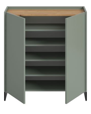 Schuhschrank Borga in Salbei und Artisan Eiche Flur Kommode 90 x 97 cm, Soft-Close