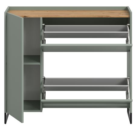 Schuhkipper Borga in Salbei und Artisan Eiche Schuhschrank 110 x 94 cm, Soft-Close