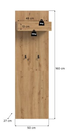 Garderobenpaneel Borga in Artisan Eiche Wandgarderobe 50 x 160 cm