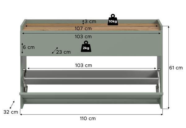 Schuhkipper Borga in Salbei und Artisan Eiche Schuhschrank hngend 110 cm