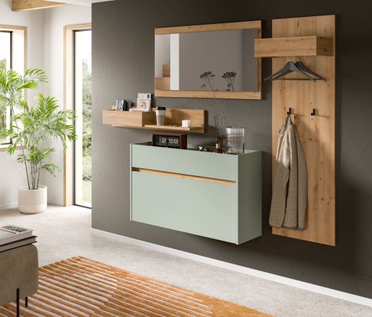 Garderobe Set 4-teilig Borga in Salbei und Artisan Eiche 205 x 192 cm