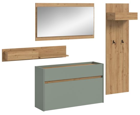 Garderobe Set 4-teilig Borga in Salbei und Artisan Eiche 205 x 192 cm