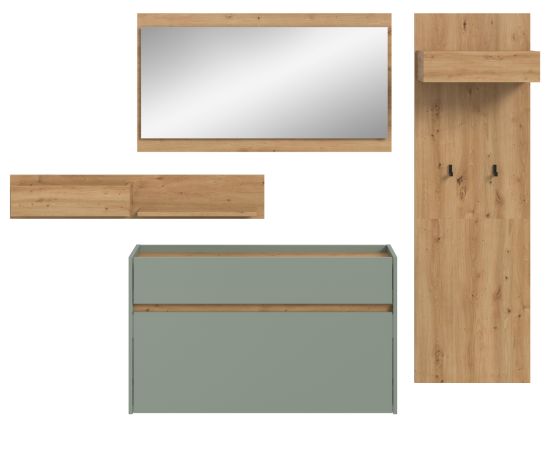 Garderobe Set 4-teilig Borga in Salbei und Artisan Eiche 205 x 192 cm