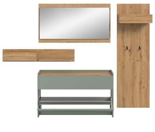 Garderobe Set 4-teilig Borga in Salbei und Artisan Eiche 205 x 192 cm