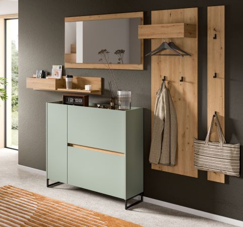 Garderobe Set 5-teilig Borga in Salbei und Artisan Eiche 236 x 192 cm, Soft-Close
