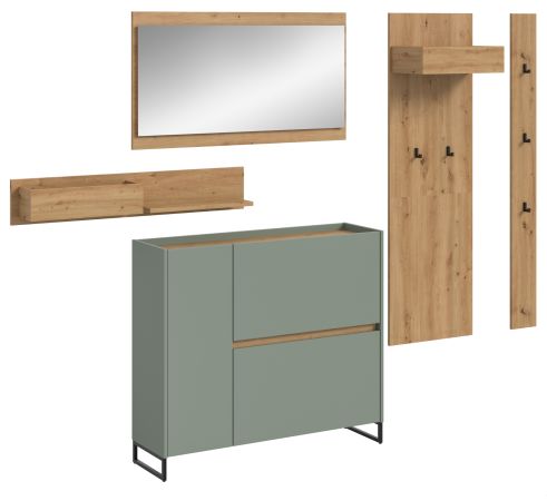 Garderobe Set 5-teilig Borga in Salbei und Artisan Eiche 236 x 192 cm, Soft-Close