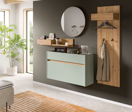 Garderobe Set 4-teilig Borga in Salbei und Artisan Eiche 205 x 197 cm