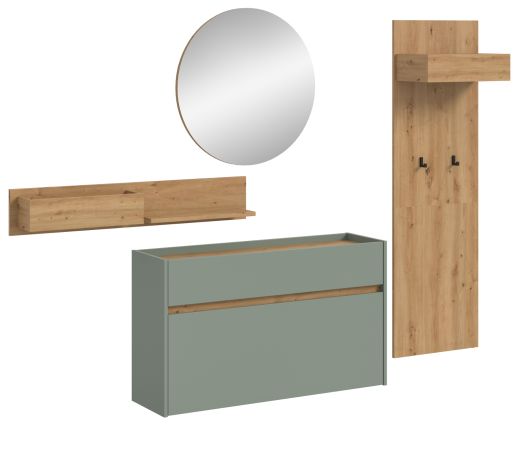 Garderobe Set 4-teilig Borga in Salbei und Artisan Eiche 205 x 197 cm