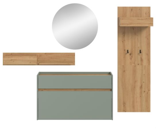 Garderobe Set 4-teilig Borga in Salbei und Artisan Eiche 205 x 197 cm