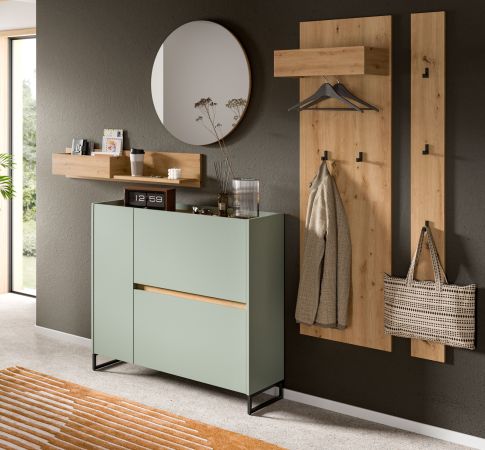 Garderobe Set 5-teilig Borga in Salbei und Artisan Eiche 236 x 197 cm, Soft-Close