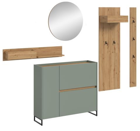 Garderobe Set 5-teilig Borga in Salbei und Artisan Eiche 236 x 197 cm, Soft-Close