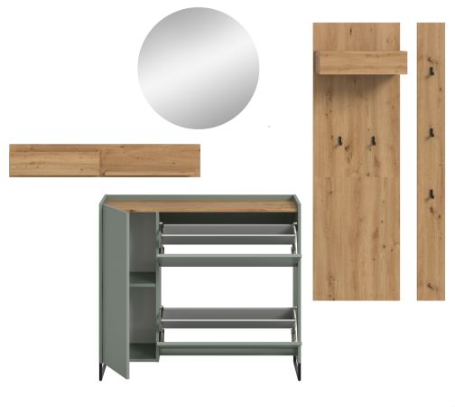 Garderobe Set 5-teilig Borga in Salbei und Artisan Eiche 236 x 197 cm, Soft-Close