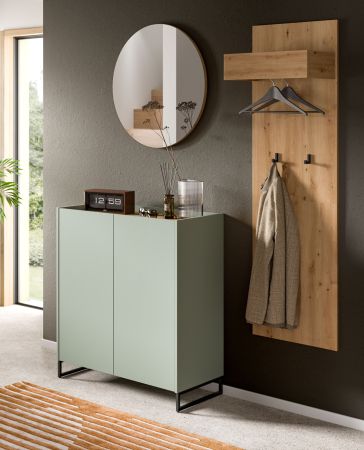 Garderobe Set 3-teilig Borga in Salbei und Artisan Eiche 155 x 197 cm, Soft-Close
