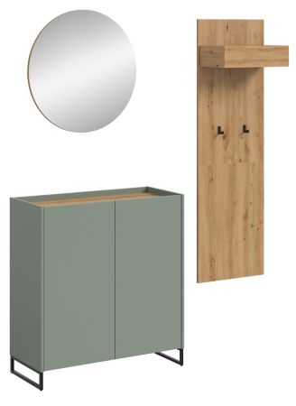 Garderobe Set 3-teilig Borga in Salbei und Artisan Eiche 155 x 197 cm, Soft-Close