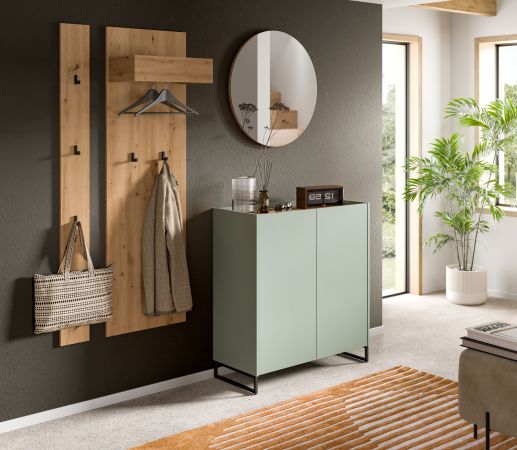 Garderobe Set 4-teilig Borga in Salbei und Artisan Eiche 186 x 197 cm, Soft-Close