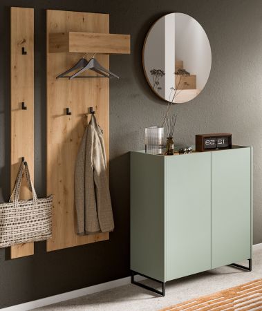 Garderobe Set 4-teilig Borga in Salbei und Artisan Eiche 186 x 197 cm, Soft-Close