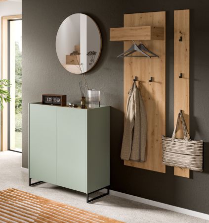 Garderobe Set 4-teilig Borga in Salbei und Artisan Eiche 186 x 197 cm, Soft-Close