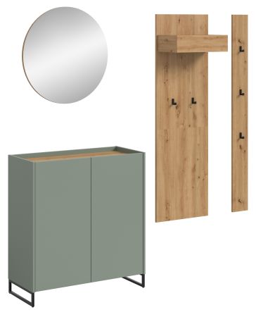 Garderobe Set 4-teilig Borga in Salbei und Artisan Eiche 186 x 197 cm, Soft-Close