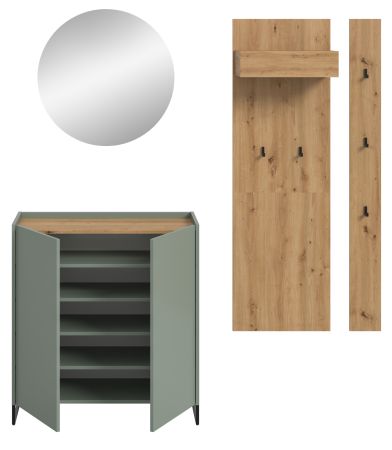 Garderobe Set 4-teilig Borga in Salbei und Artisan Eiche 186 x 197 cm, Soft-Close