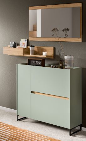 Garderobe Set 3-teilig Borga in Salbei und Artisan Eiche 140 x 192 cm, Soft-Close