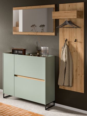 Garderobe Set 3-teilig Borga in Salbei und Artisan Eiche 175 x 192 cm, Soft-Close