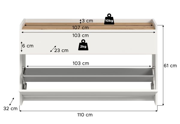 Schuhkipper Borga in wei und Artisan Eiche Schuhschrank hngend 110 cm