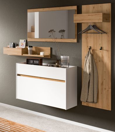 Garderobe Set 4-teilig Borga in wei und Artisan Eiche 205 x 192 cm