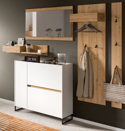 Garderobe Set 5-teilig Borga in wei und Artisan Eiche 236 x 192 cm, Soft-Close