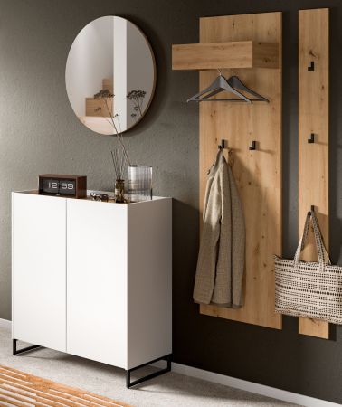 Garderobe Set 4-teilig Borga in wei und Artisan Eiche 186 x 197 cm, Soft-Close
