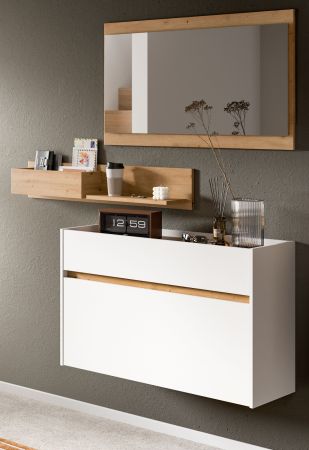 Garderobe Set 3-teilig Borga in wei und Artisan Eiche 140 x 197 cm