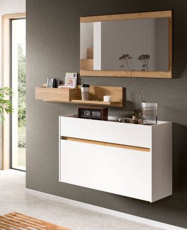 Garderobe Set 3-teilig Borga in wei und Artisan Eiche 140 x 197 cm