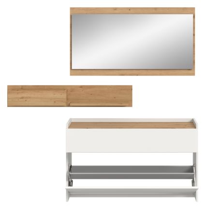 Garderobe Set 3-teilig Borga in wei und Artisan Eiche 140 x 197 cm