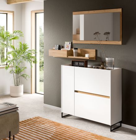 Garderobe Set 3-teilig Borga in wei und Artisan Eiche 140 x 192 cm, Soft-Close