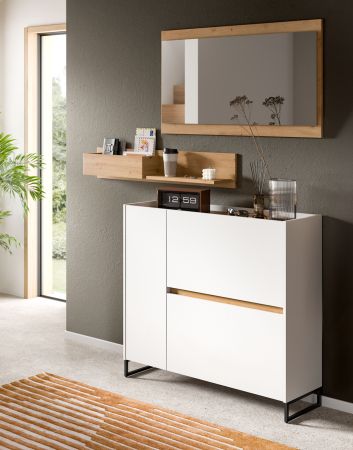 Garderobe Set 3-teilig Borga in wei und Artisan Eiche 140 x 192 cm, Soft-Close