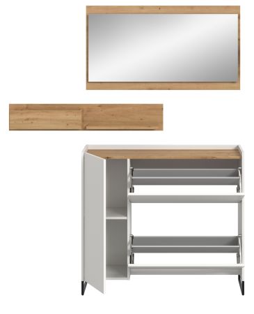 Garderobe Set 3-teilig Borga in wei und Artisan Eiche 140 x 192 cm, Soft-Close