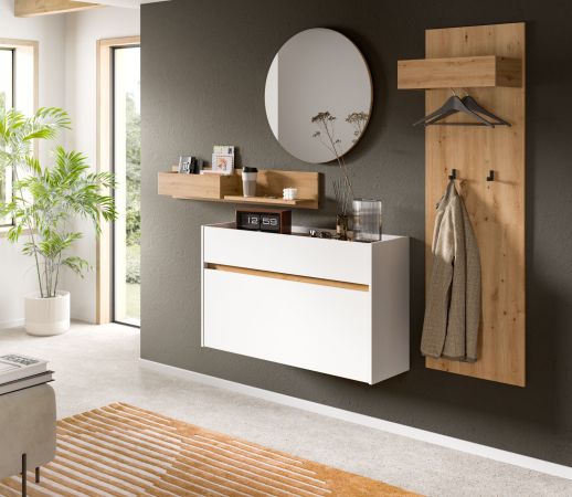 Garderobe Set 3-teilig Borga in wei und Artisan Eiche 140 x 197 cm