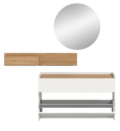 Garderobe Set 3-teilig Borga in wei und Artisan Eiche 140 x 197 cm