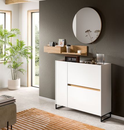 Garderobe Set 3-teilig Borga in wei und Artisan Eiche 140 x 197 cm, Soft-Close