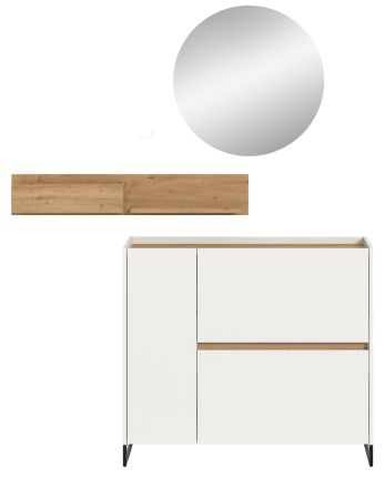Garderobe Set 3-teilig Borga in wei und Artisan Eiche 140 x 197 cm, Soft-Close