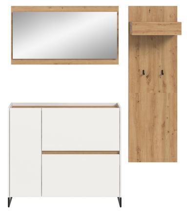 Garderobe Set 3-teilig Borga in wei und Artisan Eiche 175 x 192 cm, Soft-Close