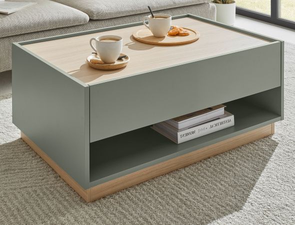 Couchtisch Center in Salbei und Barista Eiche Beistelltisch 90 x 60 cm