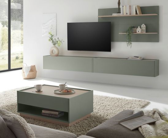 Couchtisch Center in Salbei und Barista Eiche Beistelltisch 90 x 60 cm