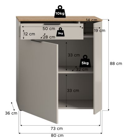 Schuhschrank Skid in Kaschmir Sand und Evoke Eiche Flur Kommode 80 x 88 cm