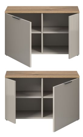 Garderobe Sitzbank Skid in Kaschmir Sand und Evoke Eiche Garderobenbank 80 cm