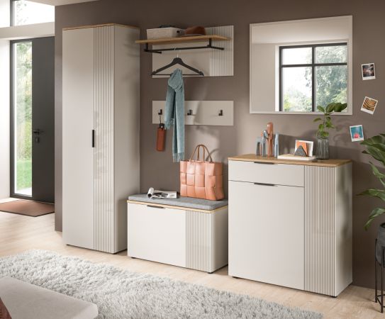 Garderobe Set 6-teilig Skid in Kaschmir Sand und Evoke Eiche 250 x 190 cm
