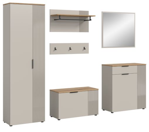 Garderobe Set 6-teilig Skid in Kaschmir Sand und Evoke Eiche 250 x 190 cm
