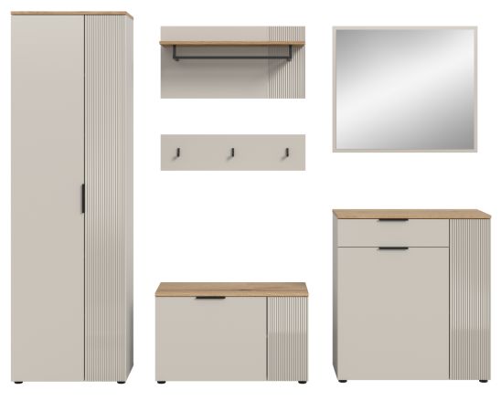 Garderobe Set 6-teilig Skid in Kaschmir Sand und Evoke Eiche 250 x 190 cm