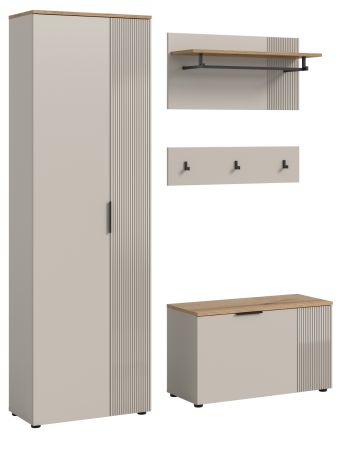 Garderobe Set 4-teilig Skid in Kaschmir Sand und Evoke Eiche 155 x 190 cm