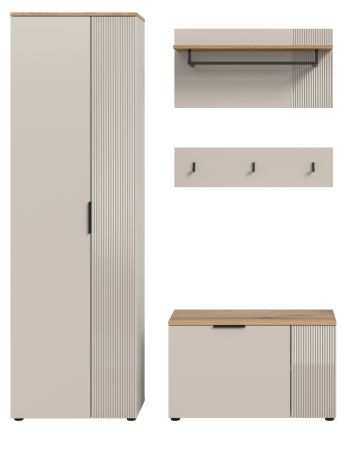 Garderobe Set 4-teilig Skid in Kaschmir Sand und Evoke Eiche 155 x 190 cm
